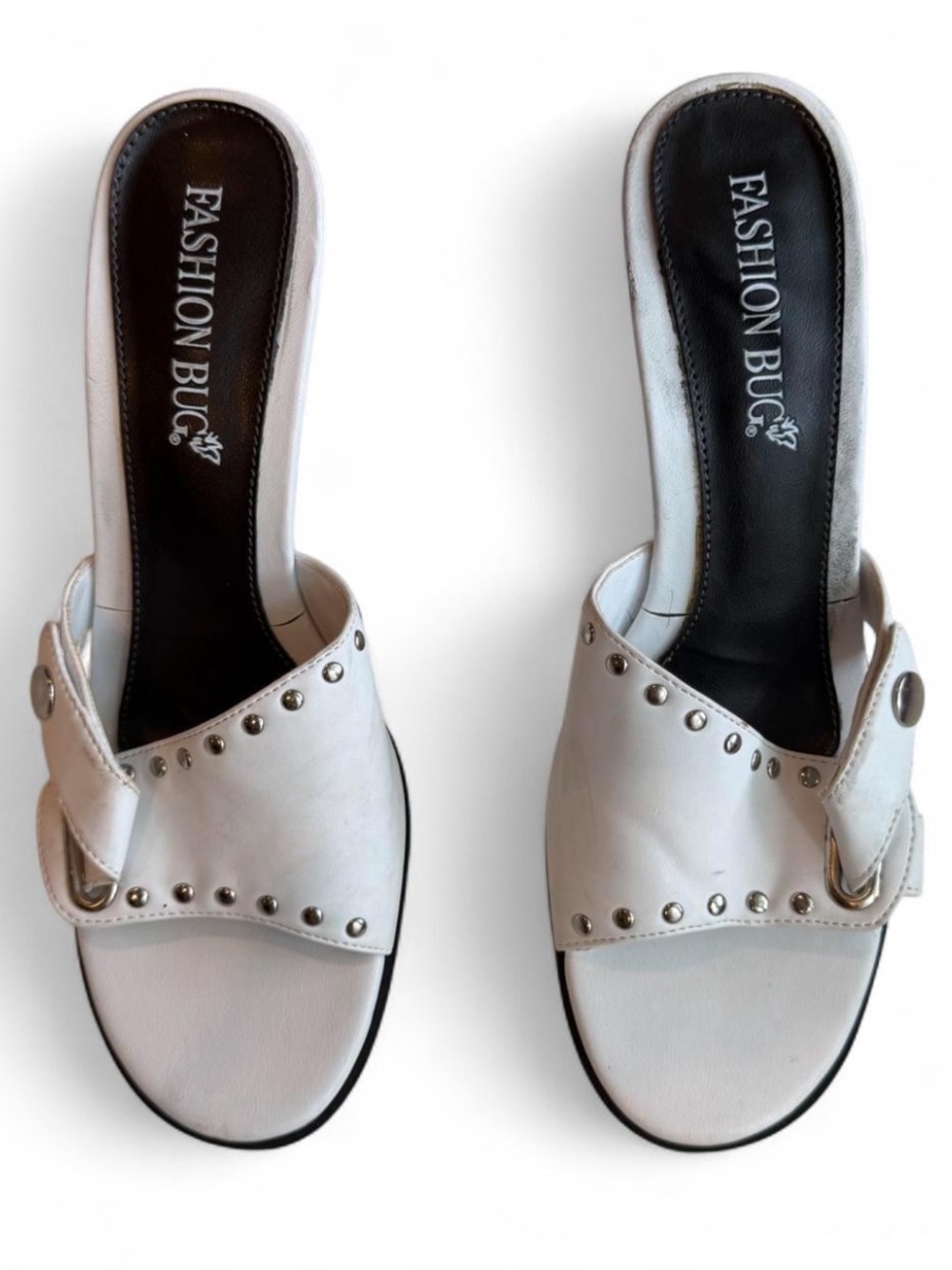 Fashion Bug Y2K White Studded Mule Heels